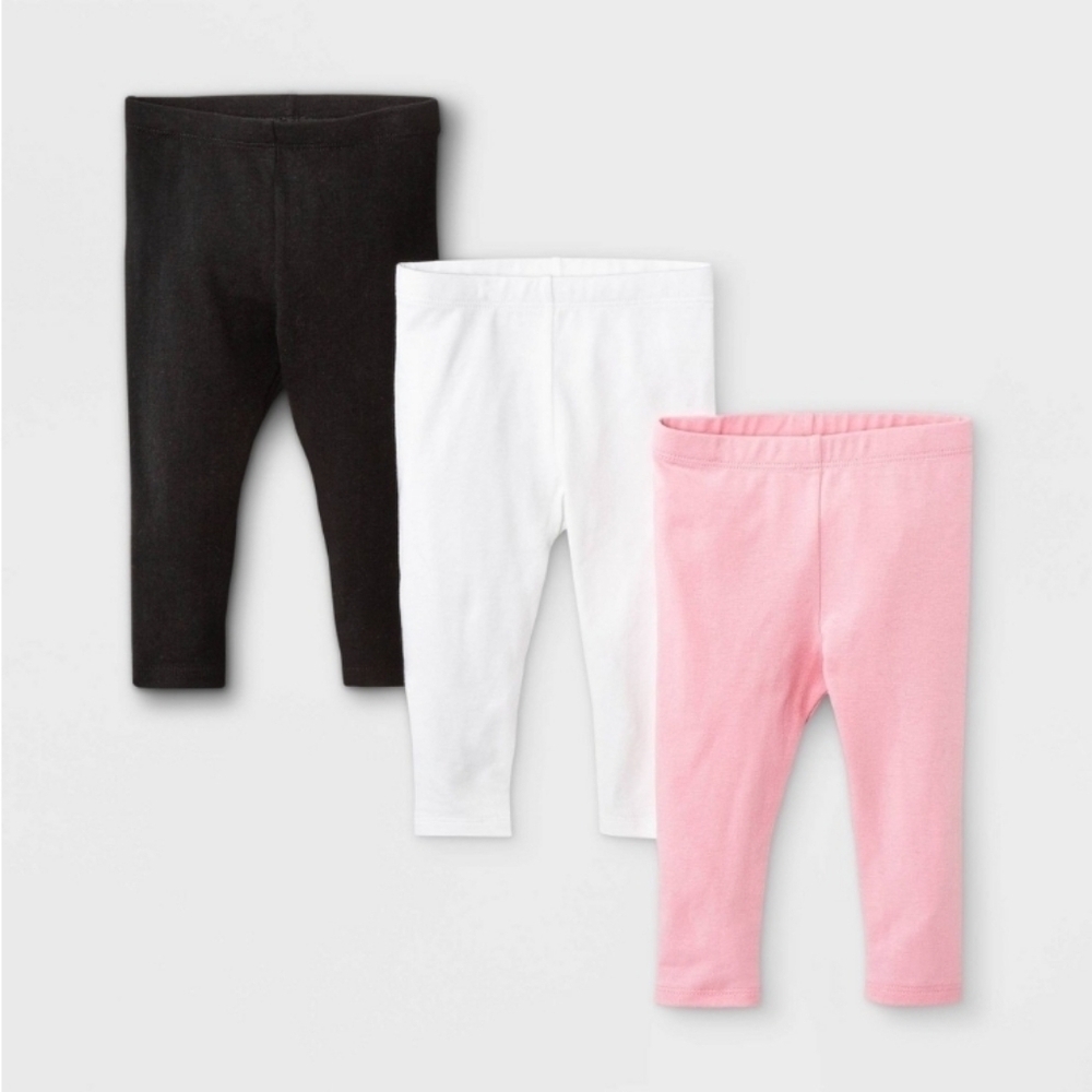 Baby Girl's 3pk leggings set | Cat & Jack white/black/pink 0-3M